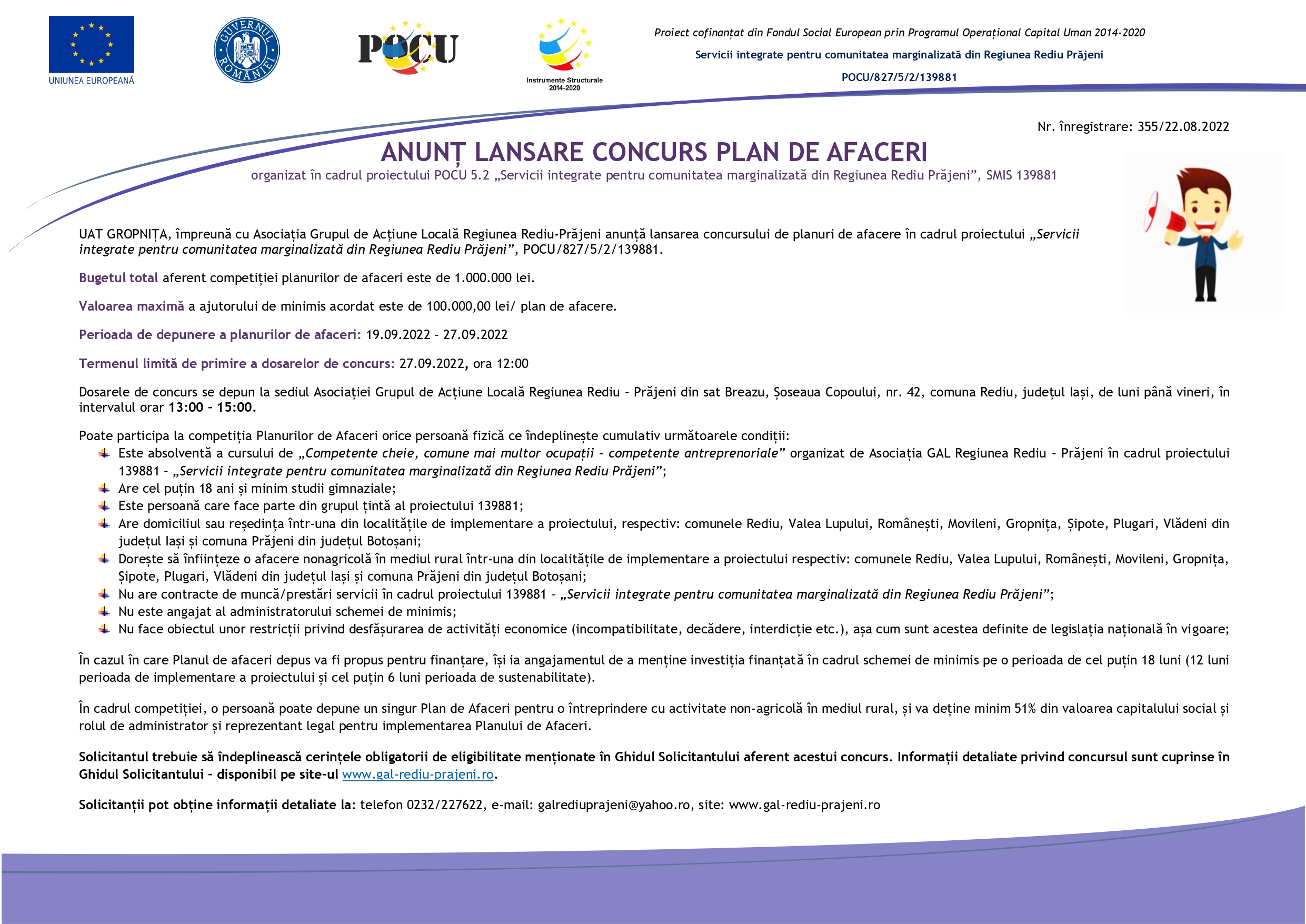 LANSARE CONCURS PLANURI DE AFACERI – POCU 5.2