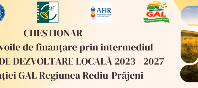 CHESTIONAR – Sondarea opiniei în vederea elaborării Strategiei de Dezvoltare Locală 2023-2027