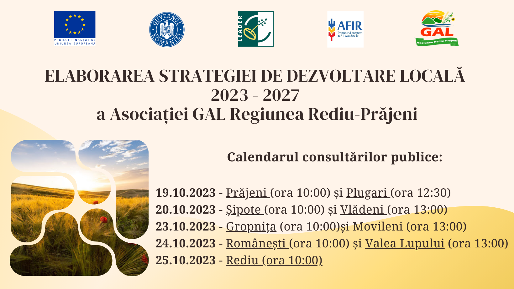 Calendarul activităților de animare pentru elaborarea SDL 2023-2027