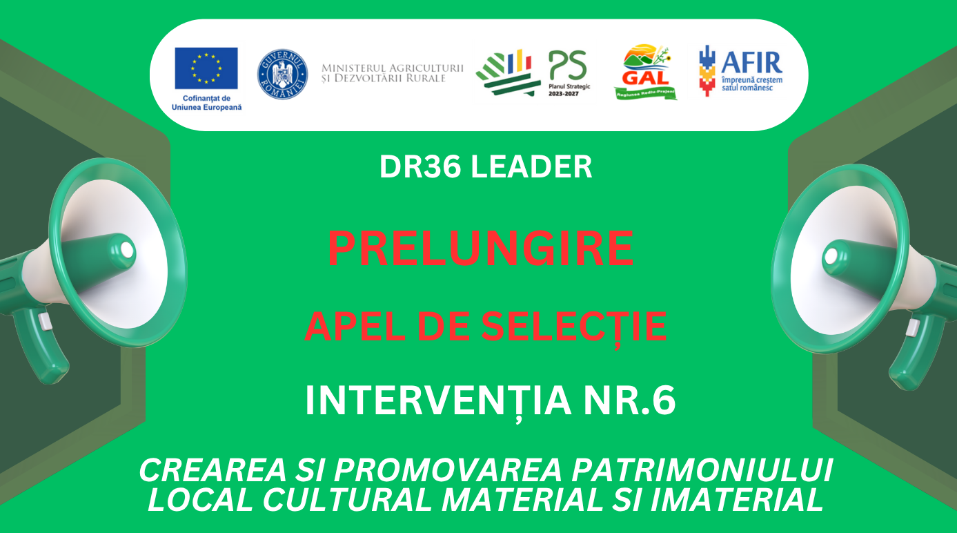 PRELUNGIRE apel de selecție nr. 810/818/1/5/2025 – Intervenția nr. 6 – CONSERVAREA ȘI PROMOVAREA PATRIMONIULUI LOCAL CULTURAL MATERIAL ȘI IMATERIAL